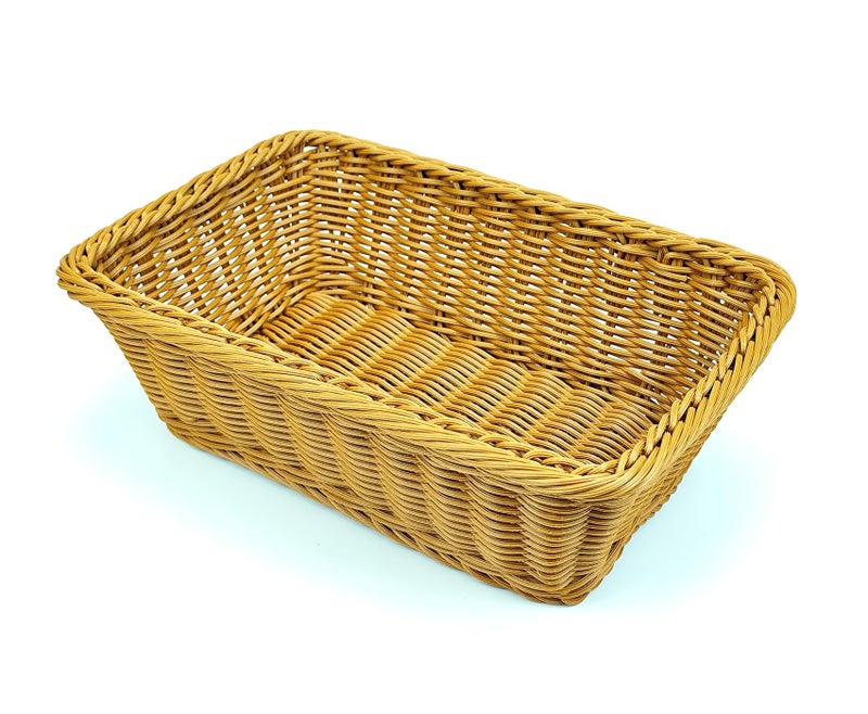 Teng Lang 12" Poly Wicker Bread Basket, Hand Woven Food Storage Room Organizer, Fruits, Vegetables and Snacks Tabletop Food Serving Basket, Restaurant, Hotel Service, Brown - Image 1